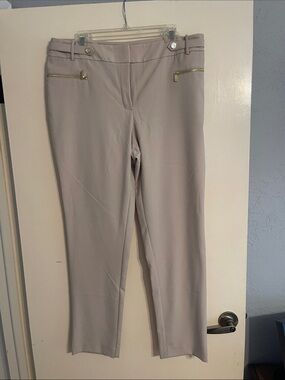 Calvin Klein Light Taupe Straight-Leg Dress Pants with Gold Zips